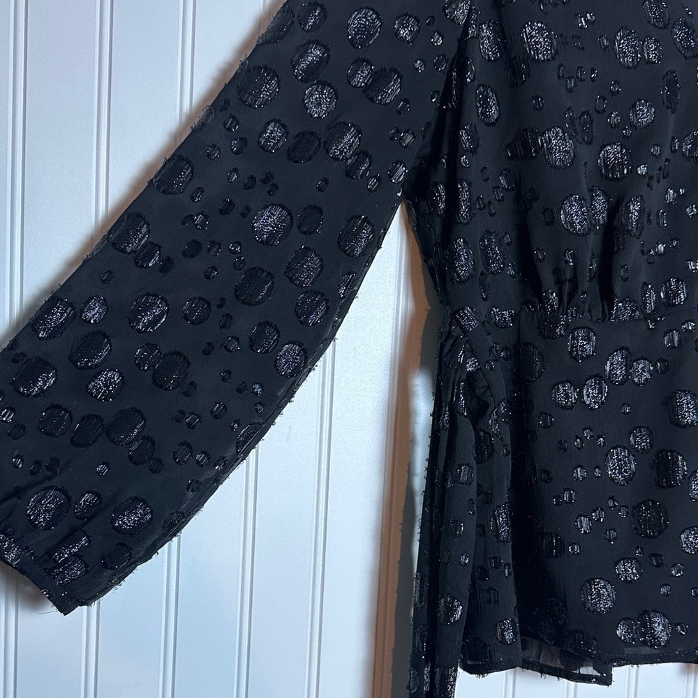 J. Crew Tie-waist V-neck top in black metallic dot jacquard M Casual Business - Picture 12 of 14